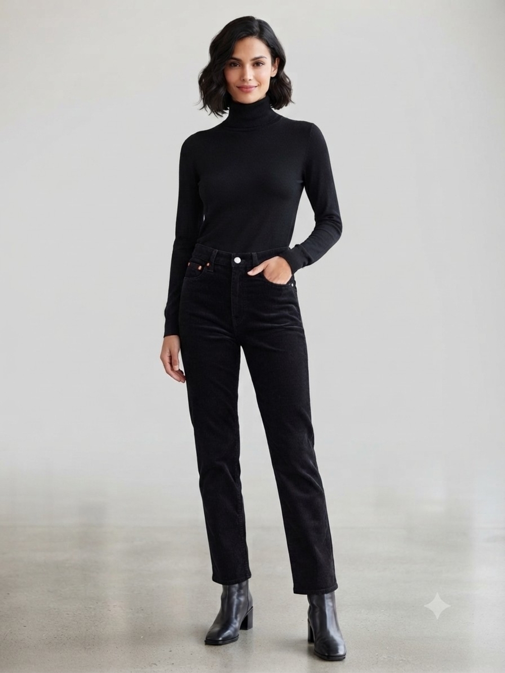 Aritzia Denim Forum The Arlo High Rise Straight Corduroy Pants Black Size 26 28L
